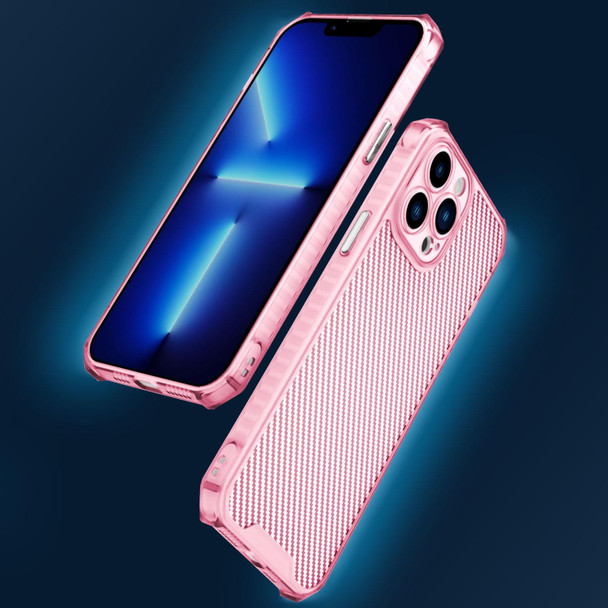 Carbon Fiber Texture Shockproof Phone Case - iPhone 12 mini(Transparent Pink)