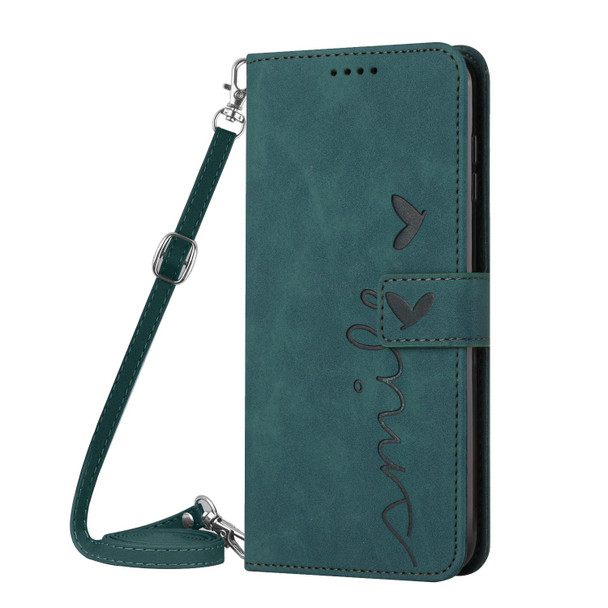 Xiaomi Redmi Note 10 4G / Note 10S Skin Feel Heart Pattern Leather Phone Case with Lanyard(Green)
