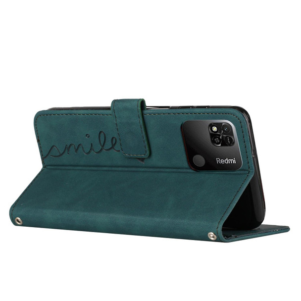 Xiaomi Redmi 10A Skin Feel Heart Pattern Leather Phone Case with Lanyard(Green)