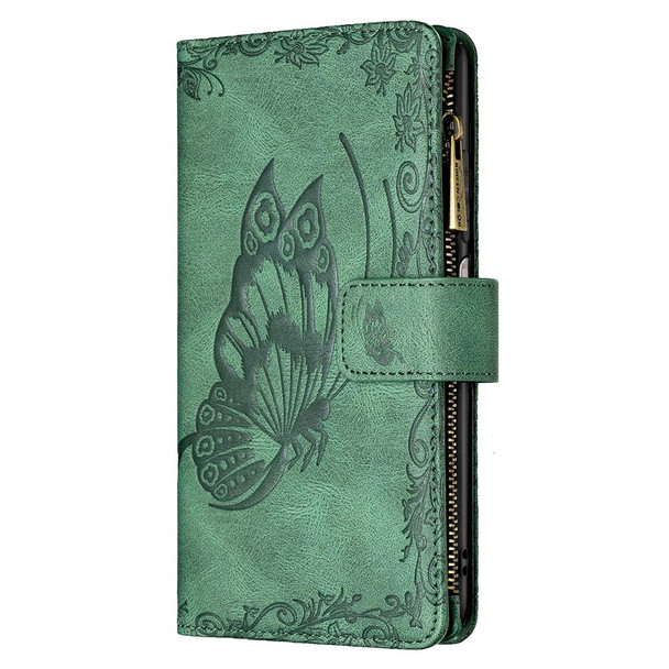 Xiaomi Redmi Note 10 4G Flying Butterfly Embossing Pattern Zipper Horizontal Flip Leather Case with Holder & Card Slots & Wallet(Green)