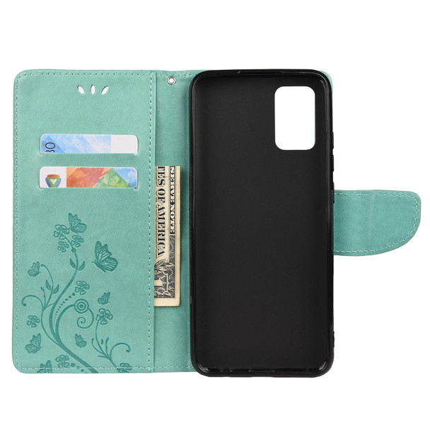 Xiaomi Redmi Note 10 5G Butterfly Flower Pattern Horizontal Flip Leather Case with Holder & Card Slots & Wallet(Green)