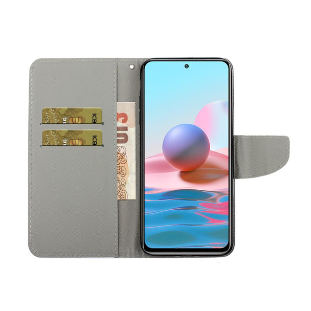 Xiaomi Redmi Note 10 4G Coloured Drawing Pattern Horizontal Flip PU Leather Case with Holder & Card Slots & Wallet & Lanyard(Eye Shadow)