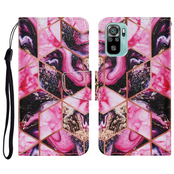 Xiaomi Redmi Note 10 4G Coloured Drawing Pattern Horizontal Flip PU Leather Case with Holder & Card Slots & Wallet & Lanyard(Purple Marble)