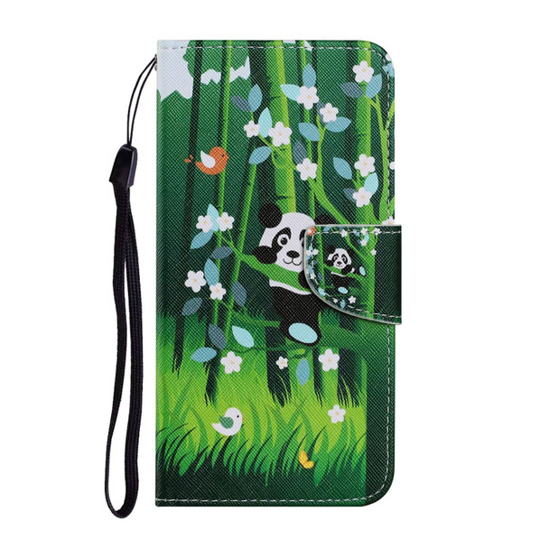 Xiaomi Redmi Note 10 4G Coloured Drawing Pattern Horizontal Flip PU Leather Case with Holder & Card Slots & Wallet & Lanyard(Panda)