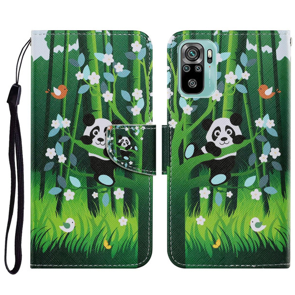 Xiaomi Redmi Note 10 4G Coloured Drawing Pattern Horizontal Flip PU Leather Case with Holder & Card Slots & Wallet & Lanyard(Panda)