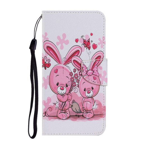 Xiaomi Redmi Note 10 4G Coloured Drawing Pattern Horizontal Flip PU Leather Case with Holder & Card Slots & Wallet & Lanyard(Cute Rabbit)