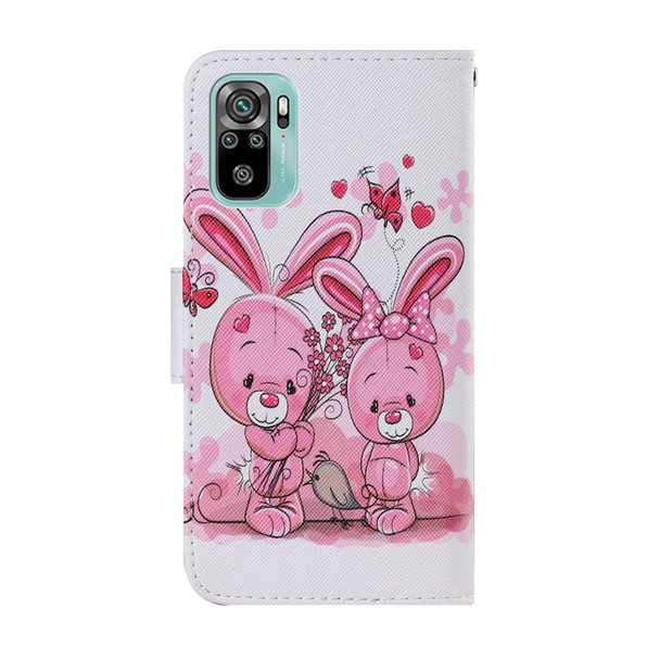 Xiaomi Redmi Note 10 4G Coloured Drawing Pattern Horizontal Flip PU Leather Case with Holder & Card Slots & Wallet & Lanyard(Cute Rabbit)