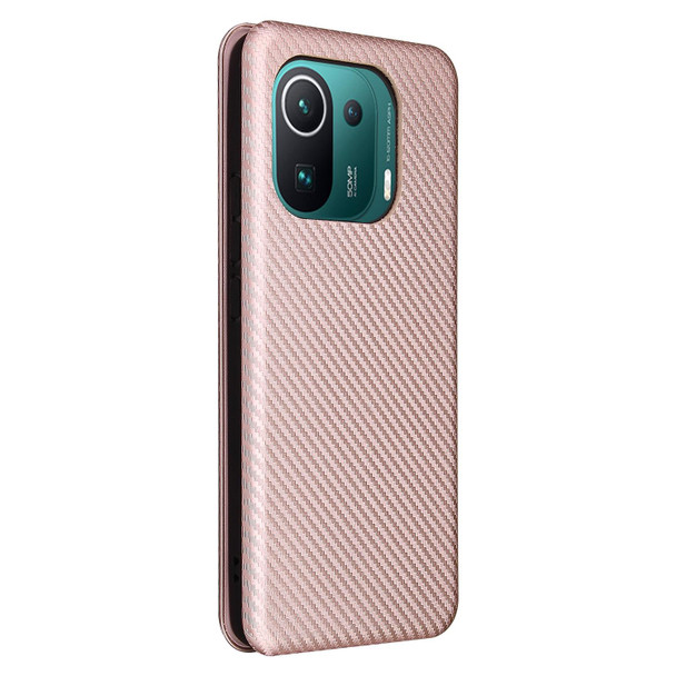 Xiaomi Mi 11 Pro Carbon Fiber Texture Magnetic Horizontal Flip TPU + PC + PU Leather Case with Card Slot(Pink)