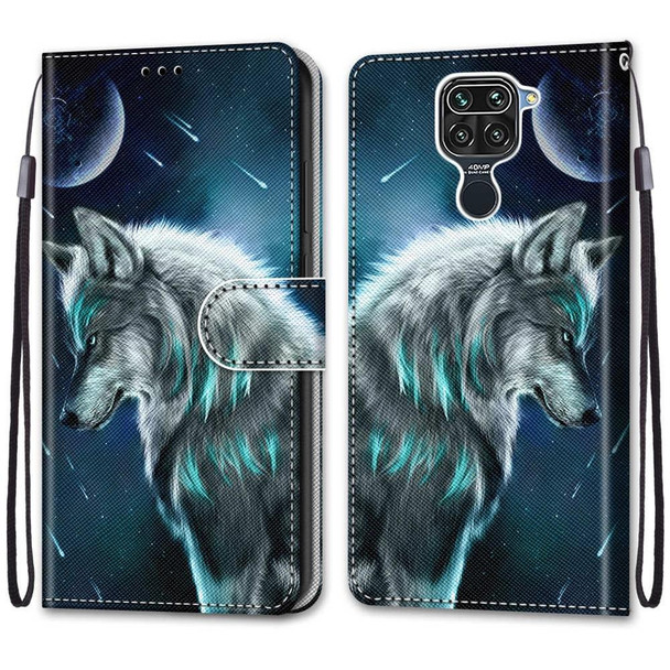 Xiaomi Redmi 10X 4G / Note 9 Coloured Drawing Cross Texture Horizontal Flip PU Leather Case with Holder & Card Slots & Wallet & Lanyard(Pensive Wolf)