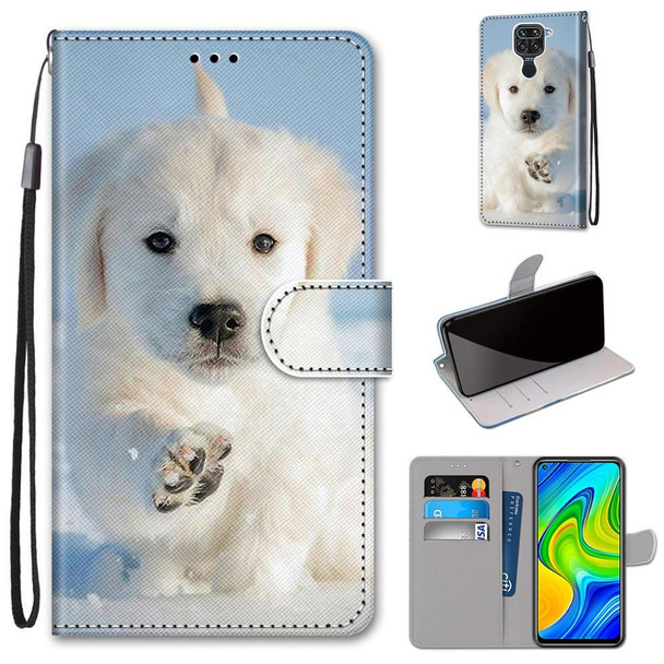 Xiaomi Redmi 10X 4G / Note 9 Coloured Drawing Cross Texture Horizontal Flip PU Leather Case with Holder & Card Slots & Wallet & Lanyard(Snow Puppy)