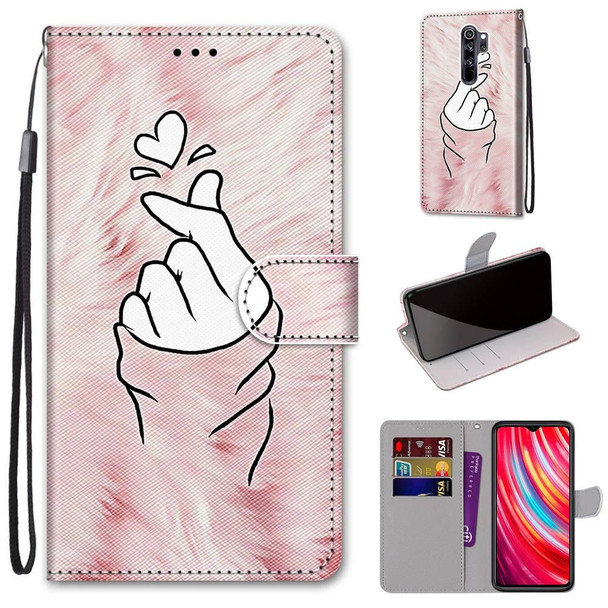 Xiaomi Redmi Note 8 Pro Coloured Drawing Cross Texture Horizontal Flip PU Leather Case with Holder & Card Slots & Wallet & Lanyard(Pink Hands Heart)