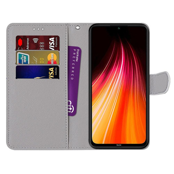 Xiaomi Redmi Note 8 Coloured Drawing Cross Texture Horizontal Flip PU Leather Case with Holder & Card Slots & Wallet & Lanyard(Slant Hat Blue Mirror Cat)