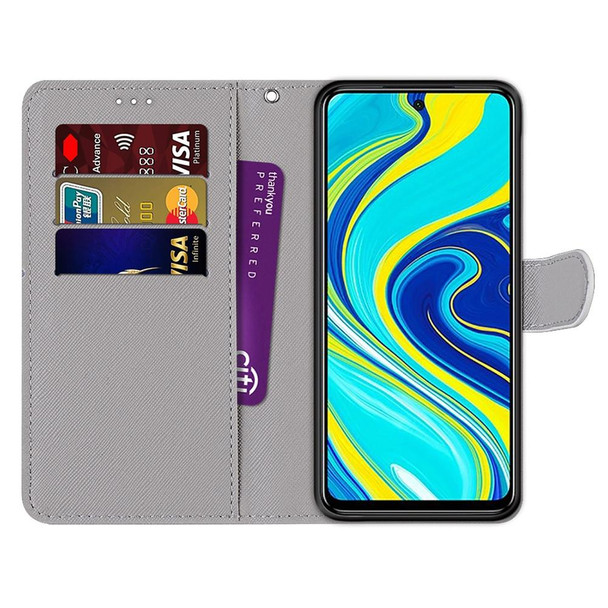 Xiaomi Redmi Note 9S / 9 Pro Coloured Drawing Cross Texture Horizontal Flip PU Leather Case with Holder & Card Slots & Wallet & Lanyard(Chrysanthemum Pink White Purple)