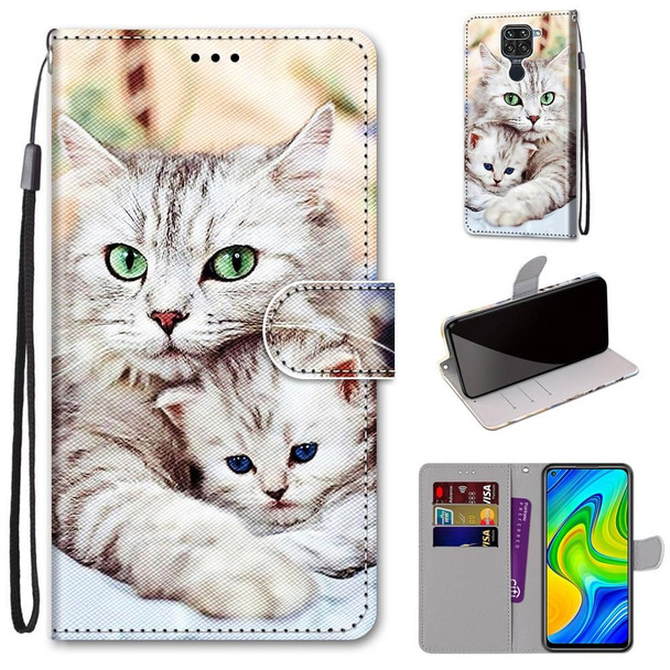 Xiaomi Redmi Note 9 / 10X 4G Coloured Drawing Cross Texture Horizontal Flip PU Leather Case with Holder & Card Slots & Wallet & Lanyard(Big Cat Holding Kitten)