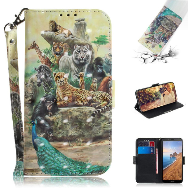 3D Painting  Pattern Coloured Drawing Horizontal Flip Leatherette Case for Xiaomi Redmi 7A, with Holder & Card Slots & Wallet(Zoo)