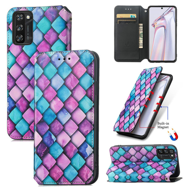Blackview A100 Colorful Magnetic Horizontal Flip PU Leatherette Case with Holder & Card Slot & Wallet(Purple Scales)