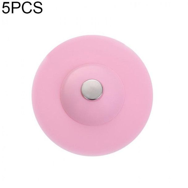 5 PCS Press Type Deodorant Floor Drain Cover Anti-blocking Sink Sewer Silicone Bounce Plug Bathroom Filter Plug(Pink)