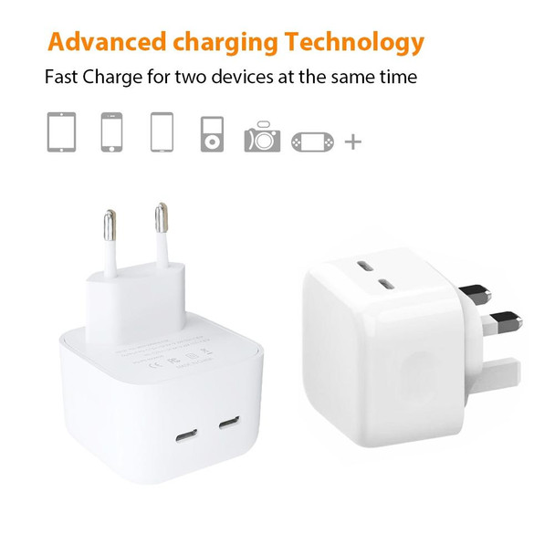 SDC-40W Dual PD USB-C / Type-C Ports Charger with 1m Type-C to Type-C Data Cable, EU Plug