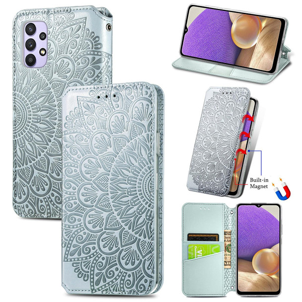 Samsung Galaxy A32 5G Blooming Mandala Embossed Pattern Magnetic Horizontal Flip Leather Case with Holder & Card Slots & Wallet(Grey)