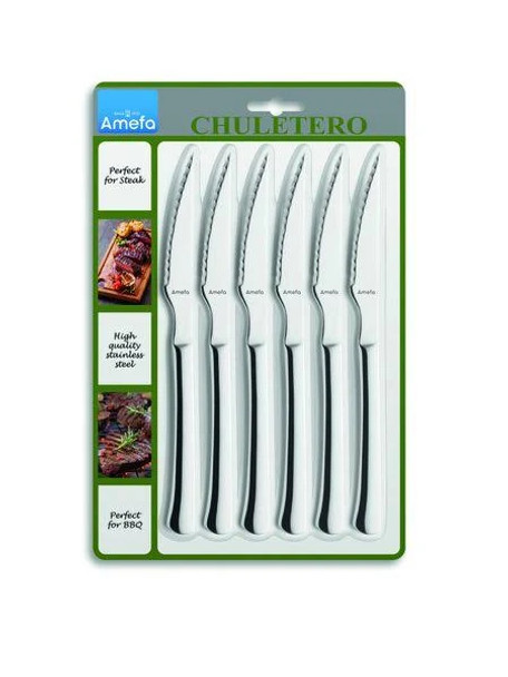 Amefa Chuletero 6pc Steak Knives On Blister Card