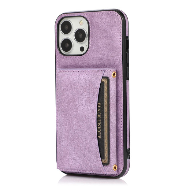 Three-fold Leather Phone Case - iPhone 14 Pro Max(Purple)