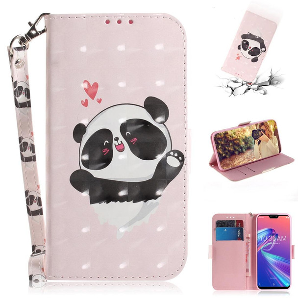 3D Colored Drawing Heart Panda Pattern Horizontal Flip Leatherette Case for Asus Zenfone Max Pro (M2) ZB631KL, with Holder & Card Slots & Wallet