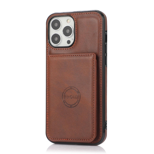 Calf Texture Magnetic Card Bag Case - iPhone 14 Pro(Coffee)