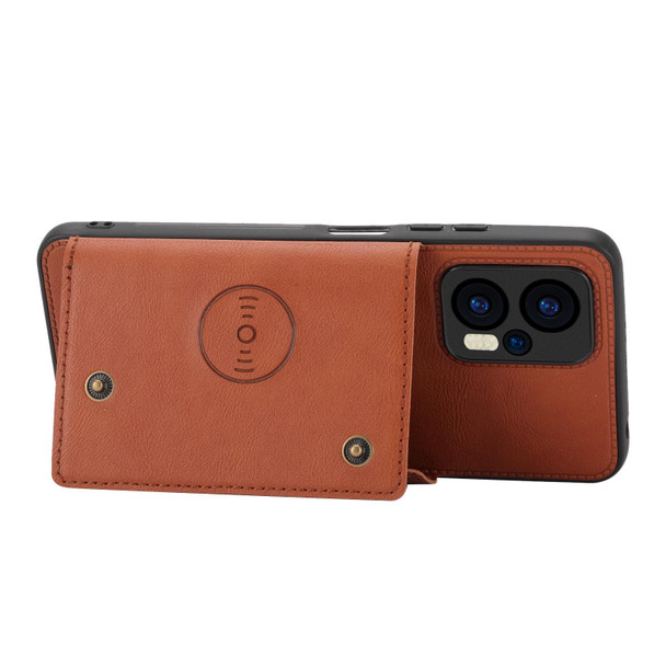 Xiaomi Redmi Note 11T Pro Double Buckle Card Slots Magnetic Phone Case(Brown)