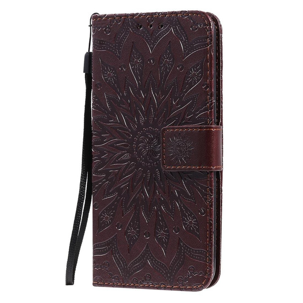 OPPO A5 / A35 Pressed Printing Sunflower Pattern Horizontal Flip PU Leather Case with Holder & Card Slots & Wallet & Lanyard(Brown)