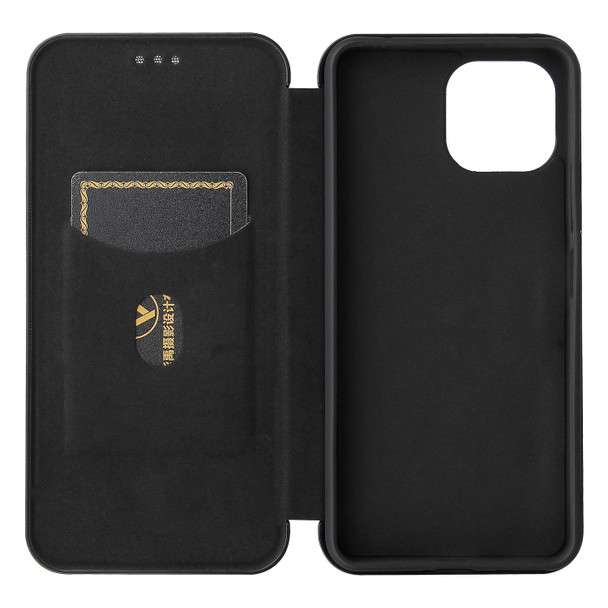 Xiaomi Mi 11 Lite Carbon Fiber Texture Magnetic Horizontal Flip TPU + PC + PU Leather Case with Card Slot(Black)