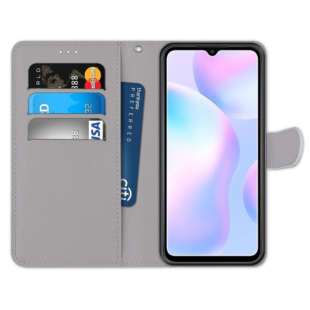 Xiaomi Redmi 9A Coloured Drawing Cross Texture Horizontal Flip PU Leather Case with Holder & Card Slots & Wallet & Lanyard(Fission Lion)