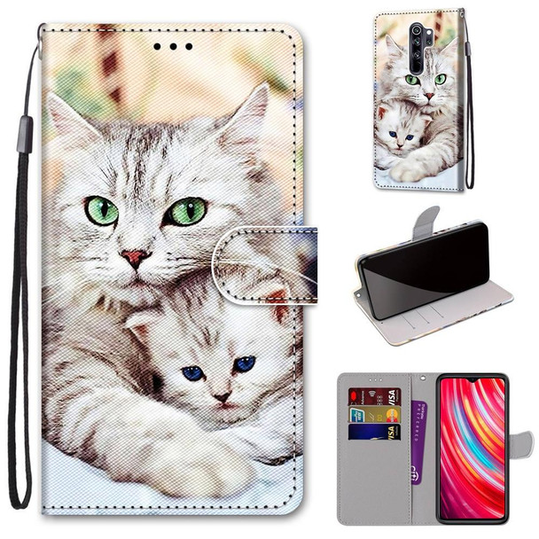 Xiaomi Redmi Note 8 Pro Coloured Drawing Cross Texture Horizontal Flip PU Leather Case with Holder & Card Slots & Wallet & Lanyard(Big Cat Holding Kitten)
