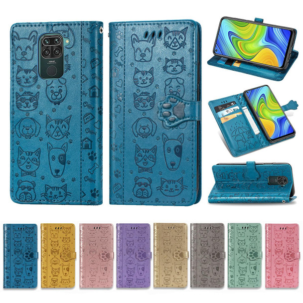 Xiaomi Redmi 10X (4G) / Note 9 Cute Cat and Dog Embossed Horizontal Flip Leather Case with Bracket / Card Slot / Wallet / Lanyard(Pink)