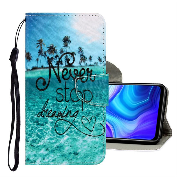 Xiaomi Redmi Note 9 3D Colored Drawing Horizontal Flip PU Leather Case with Holder & Card Slots & Wallet(Blue Coconut Grove)