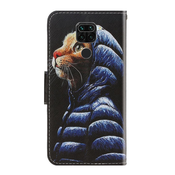 Xiaomi Redmi Note 9 3D Colored Drawing Horizontal Flip PU Leather Case with Holder & Card Slots & Wallet(Down Jacket Cat)