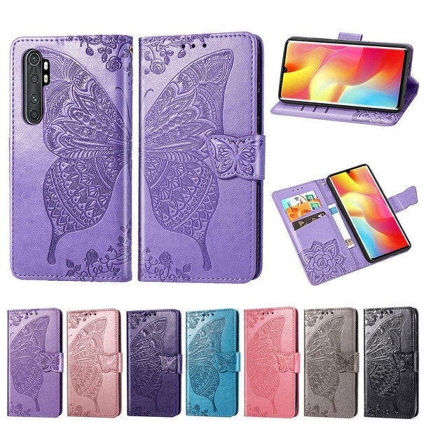 Xiaomi Note 10 Lite Butterfly Love Flower Embossed Horizontal Flip Leather Case with Bracket / Card Slot / Wallet / Lanyard(Light Purple)