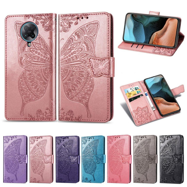 Xiaomi Redmi K30 Pro Butterfly Love Flower Embossed Horizontal Flip Leather Case with Bracket / Card Slot / Wallet / Lanyard(Rose Gold)