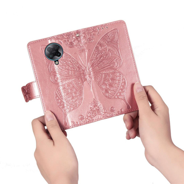 Xiaomi Redmi K30 Pro Butterfly Love Flower Embossed Horizontal Flip Leather Case with Bracket / Card Slot / Wallet / Lanyard(Rose Gold)