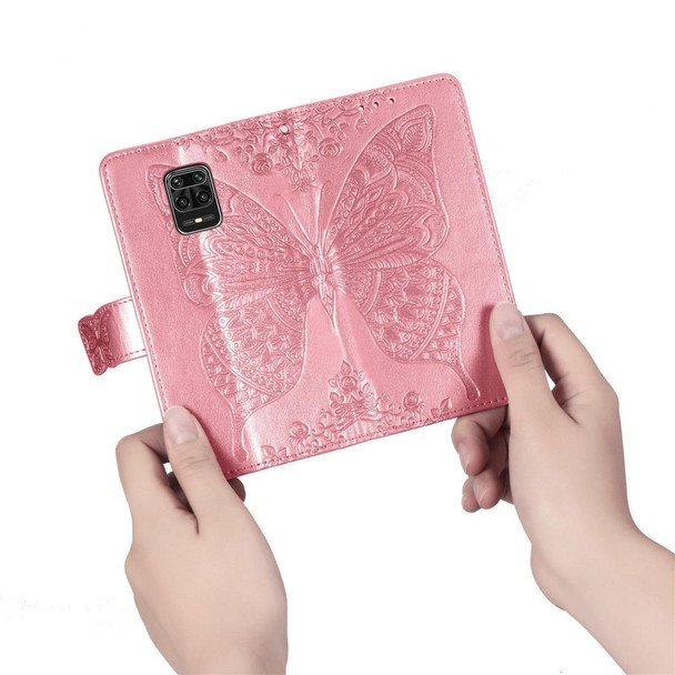 Xiaomi Redmi Note 9S/Note 9 Pro/Note 9 Pro Max Butterfly Love Flower Embossed Horizontal Flip Leather Case with Bracket / Card Slot / Wallet / Lanyard(Pink)