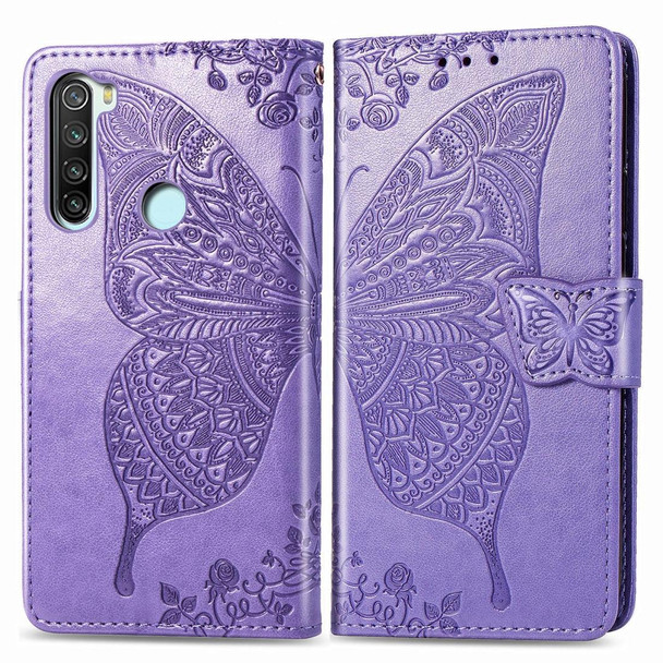 Xiaomi Redmi Note 8 Butterfly Love Flower Embossed Horizontal Flip Leather Case with Bracket / Card Slot / Wallet / Lanyard(Light Purple)