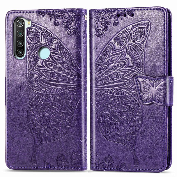 Xiaomi Redmi Note 8 Butterfly Love Flower Embossed Horizontal Flip Leather Case with Bracket / Card Slot / Wallet / Lanyard(Dark Purple)