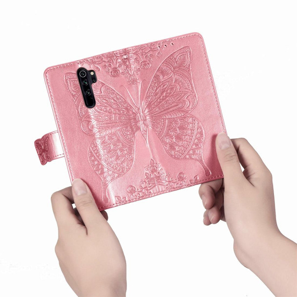 Xiaomi Redmi Note 8 Pro Butterfly Love Flower Embossed Horizontal Flip Leather Case with Bracket / Card Slot / Wallet / Lanyard(Pink)