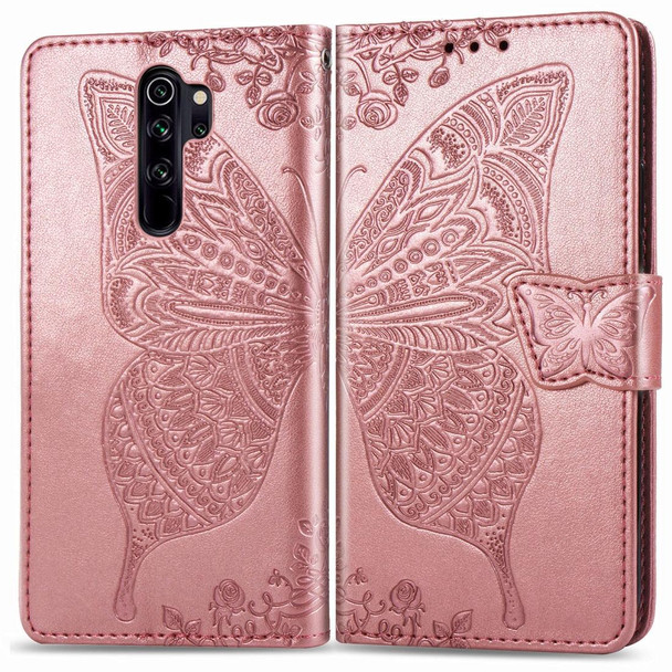 Xiaomi Redmi Note 8 Pro Butterfly Love Flower Embossed Horizontal Flip Leather Case with Bracket / Card Slot / Wallet / Lanyard(Rose gold)