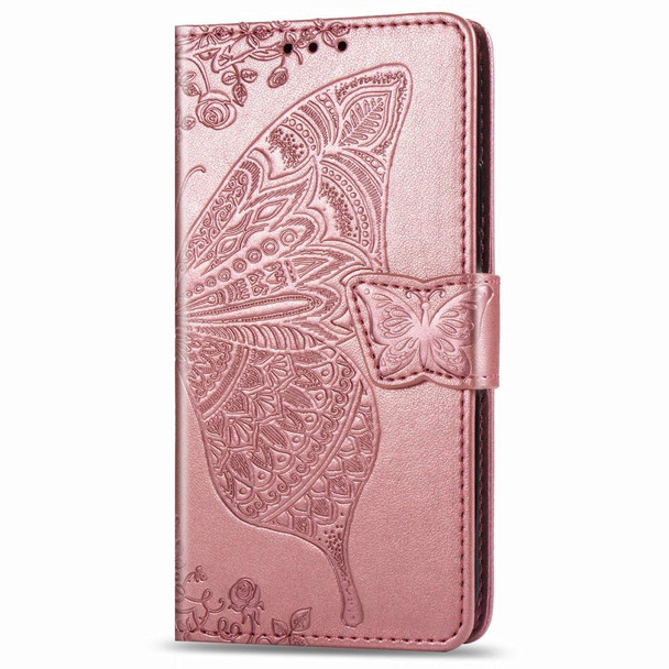 Xiaomi Redmi Note 8 Pro Butterfly Love Flower Embossed Horizontal Flip Leather Case with Bracket / Card Slot / Wallet / Lanyard(Rose gold)