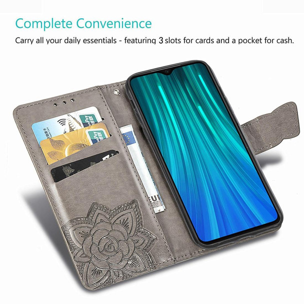 Xiaomi Redmi Note 8 Pro Butterfly Love Flower Embossed Horizontal Flip Leather Case with Bracket / Card Slot / Wallet / Lanyard(Gray)