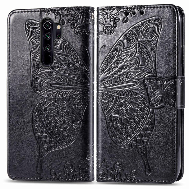 Xiaomi Redmi Note 8 Pro Butterfly Love Flower Embossed Horizontal Flip Leather Case with Bracket / Card Slot / Wallet / Lanyard(Black)