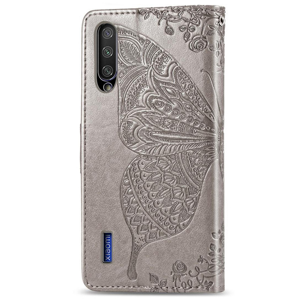 Butterfly Love Flowers Embossing Horizontal Flip Leatherette Case - Xiaomi CC9 with Holder & Card Slots & Wallet & Lanyard(Gray)
