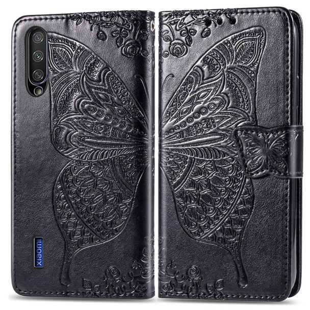 Butterfly Love Flowers Embossing Horizontal Flip Leatherette Case - Xiaomi Mi CC9e  with Holder & Card Slots & Wallet & Lanyard(Black)