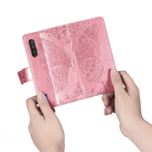 Butterfly Love Flowers Embossing Horizontal Flip Leatherette Case - Xiaomi Mi CC9e  with Holder & Card Slots & Wallet & Lanyard(Pink)