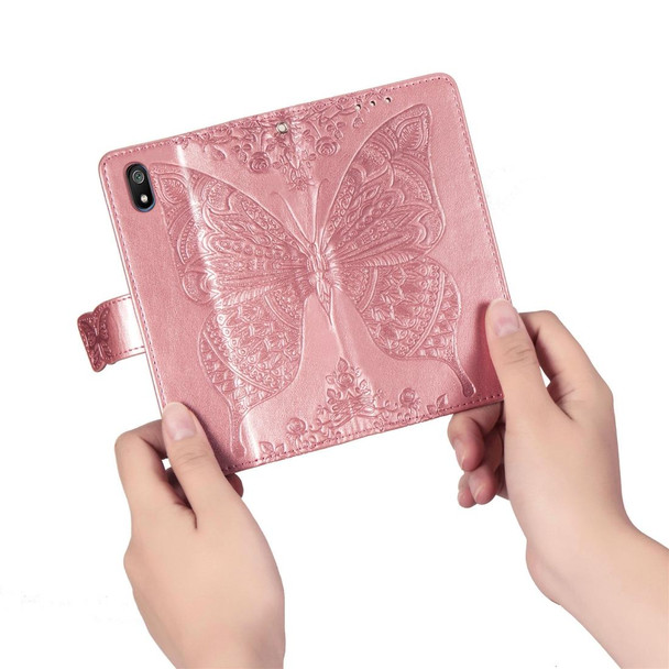 Butterfly Love Flowers Embossing Horizontal Flip Leatherette Case - Xiaomi Redmi 7A with Holder & Card Slots & Wallet & Lanyard(Rose gold)